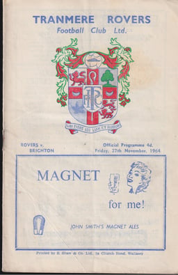 Tranmere Rovers v Brighton & Hove Albion Match Programme 1964-11-27